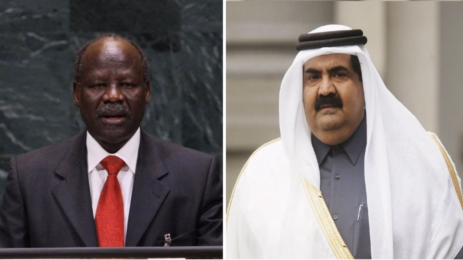 الشيخ حمد بن خليفة آل ثاني مع وزير الخارجية السوداني لام أكول أجاوين